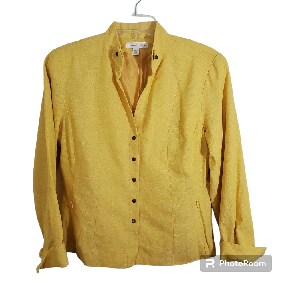 NWT Coldwater Creek Linen Blend Jacket Blazer Yellow 12 Petite Military Inspired